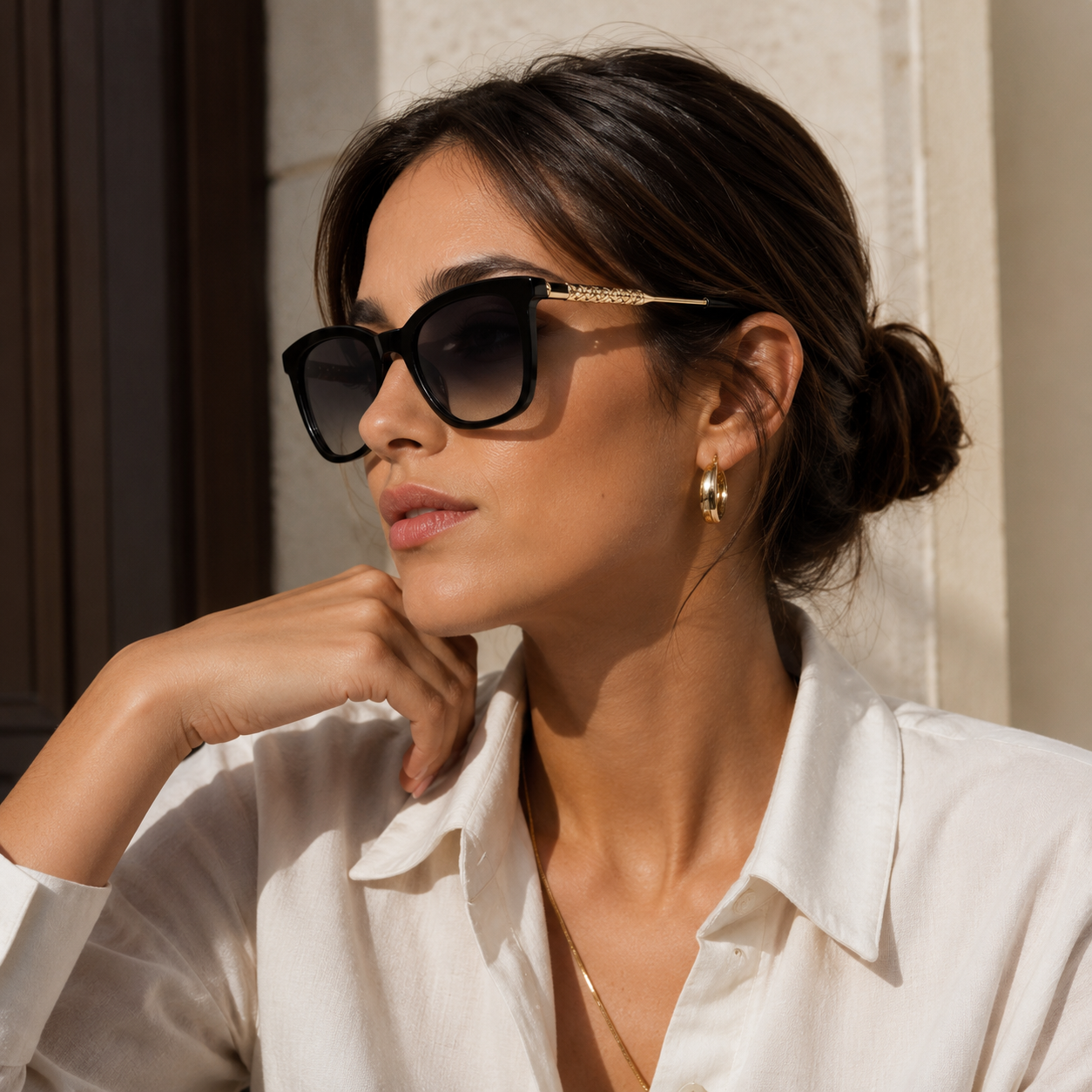 Lunettes de Soleil Carrée - Tressée Noir