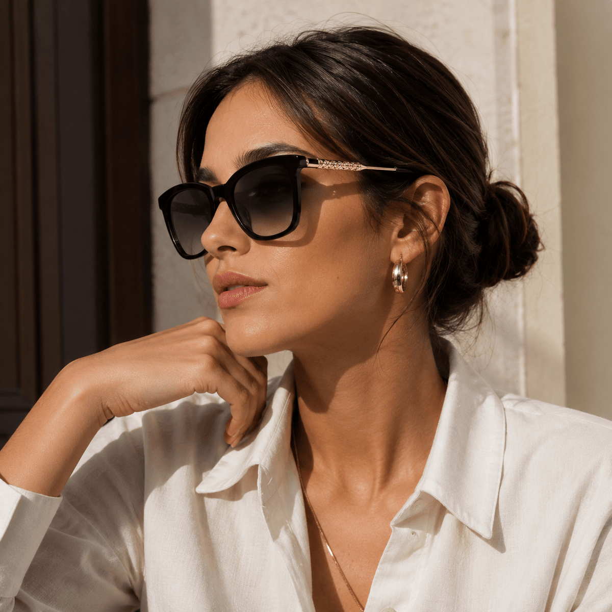 Lunettes de Soleil Carrée - Tressée Noir