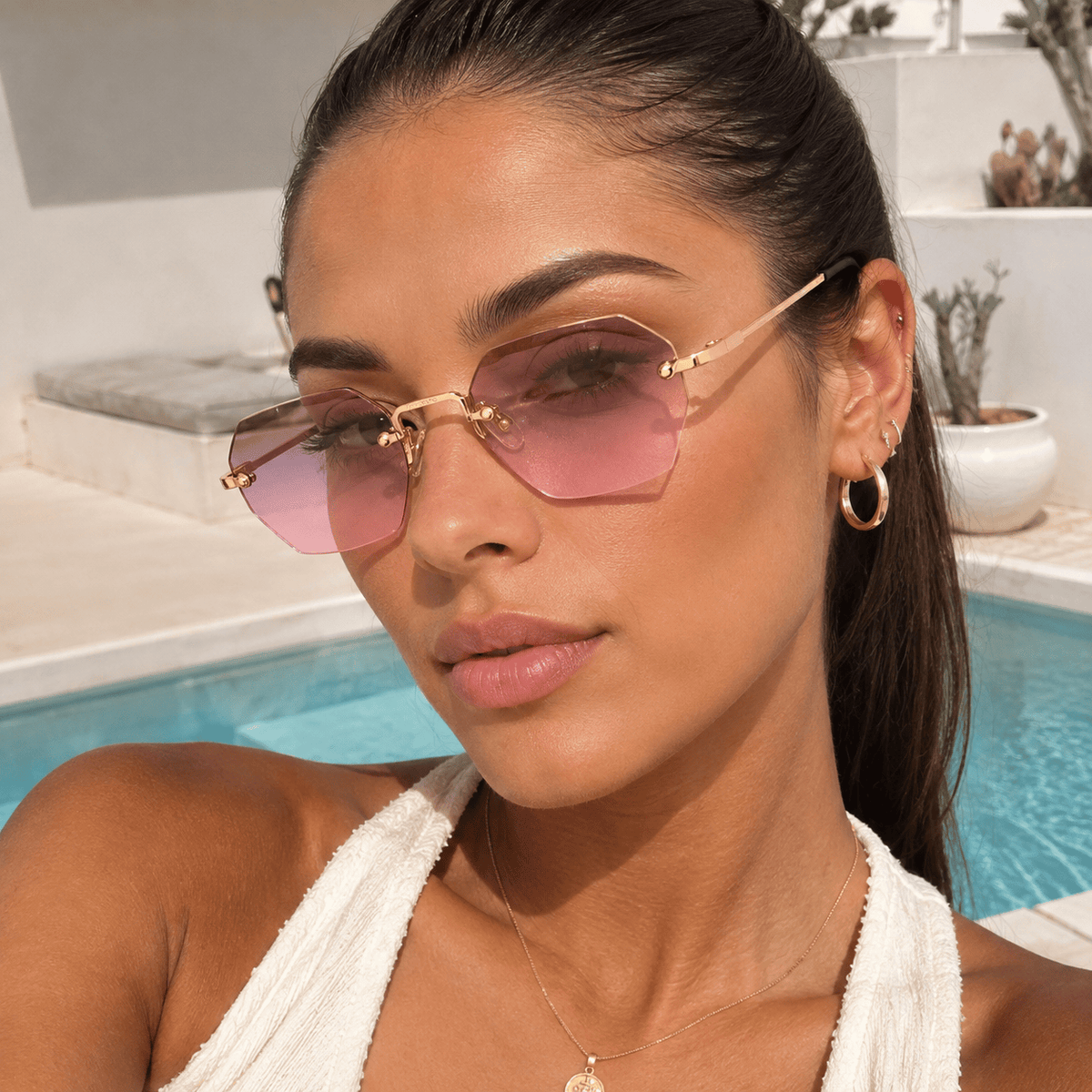 Lunettes de Soleil - Rectangulaires Roses Grises