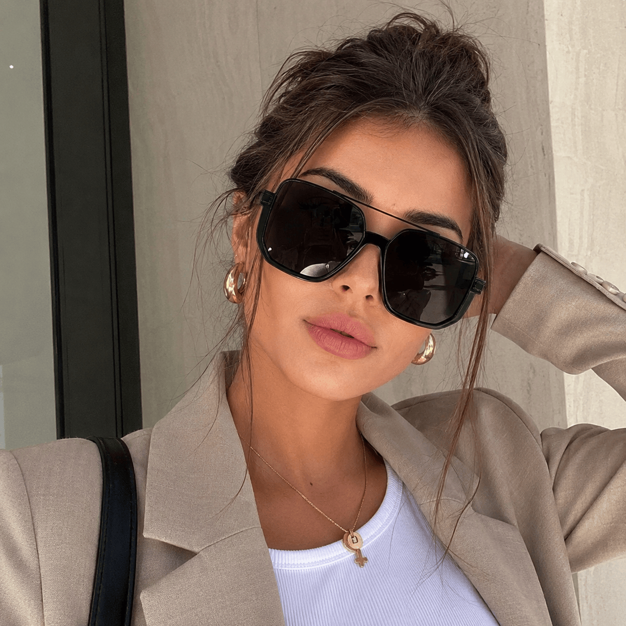 Lunettes de Soleil Aviateur - Carrée Noir Fumé