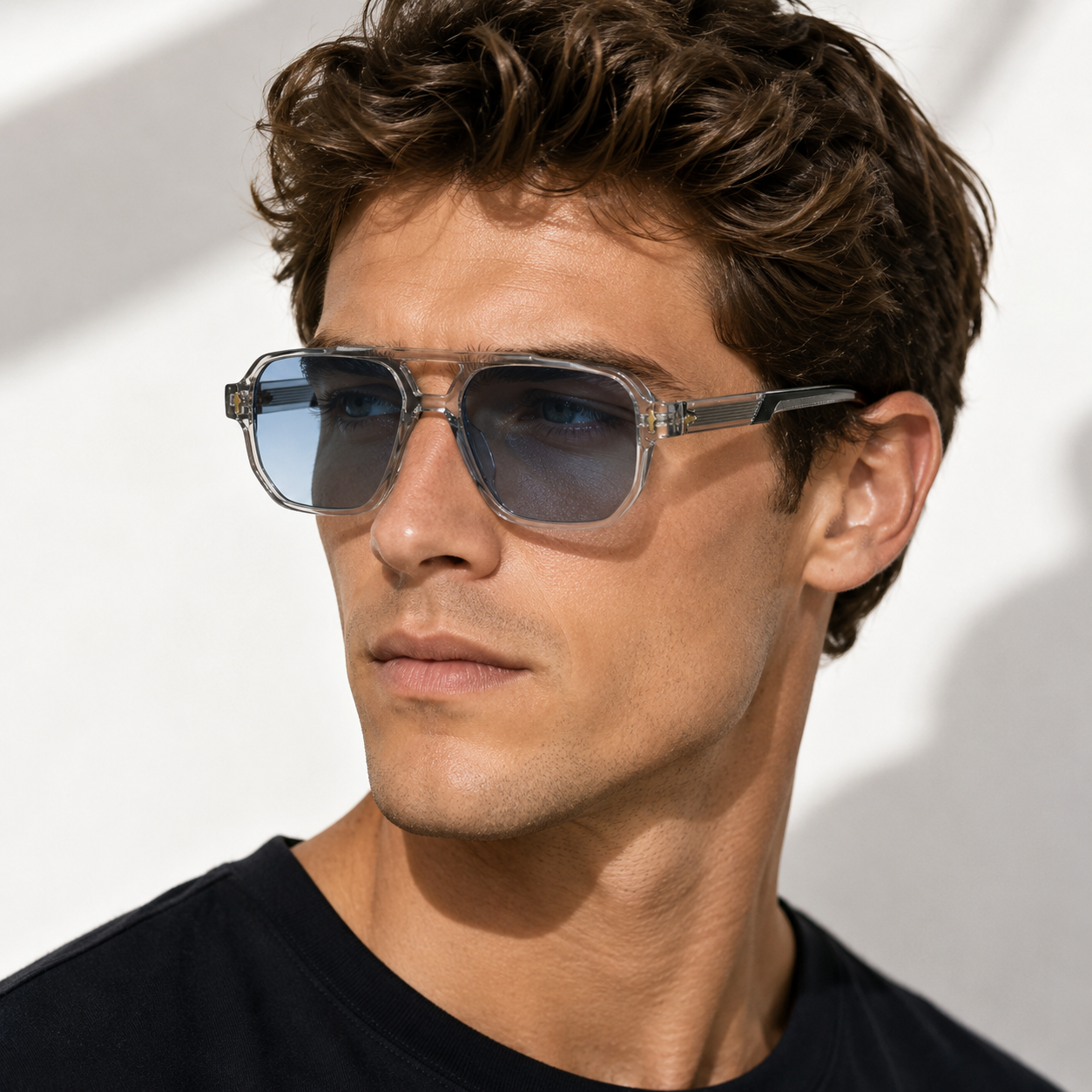 Lunettes de Soleil Aviateur Rectangulaires Bleues homme