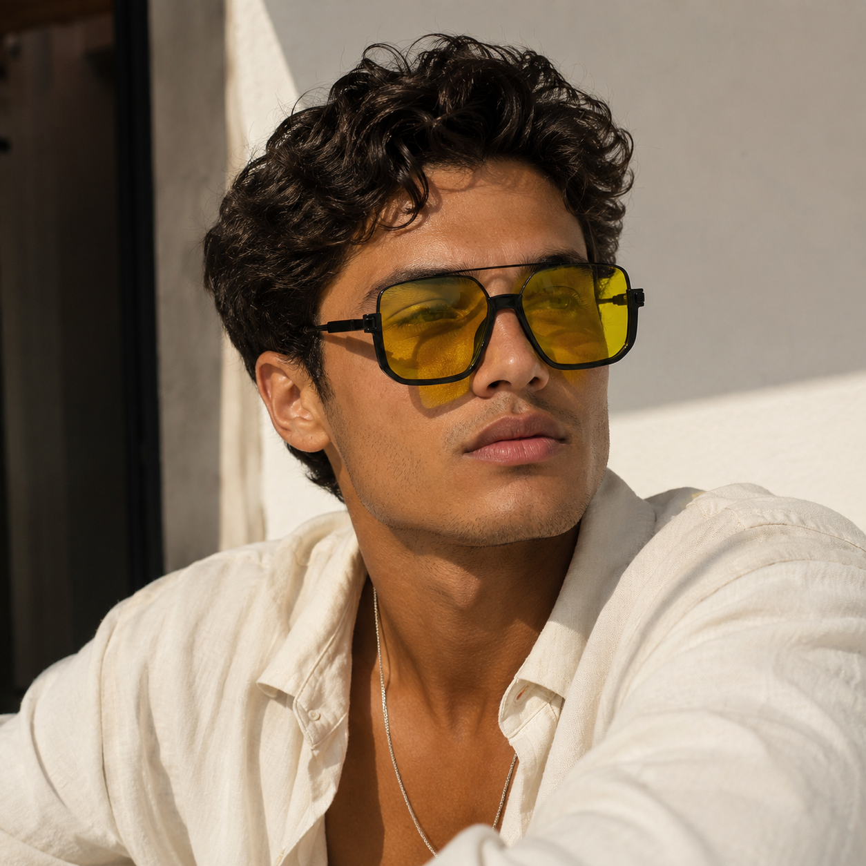 Lunettes de Soleil Aviateur - Carrée Jaune