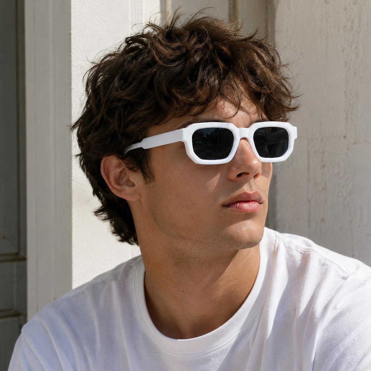 Lunettes de Soleil Carrées - Blanches Verres Gris