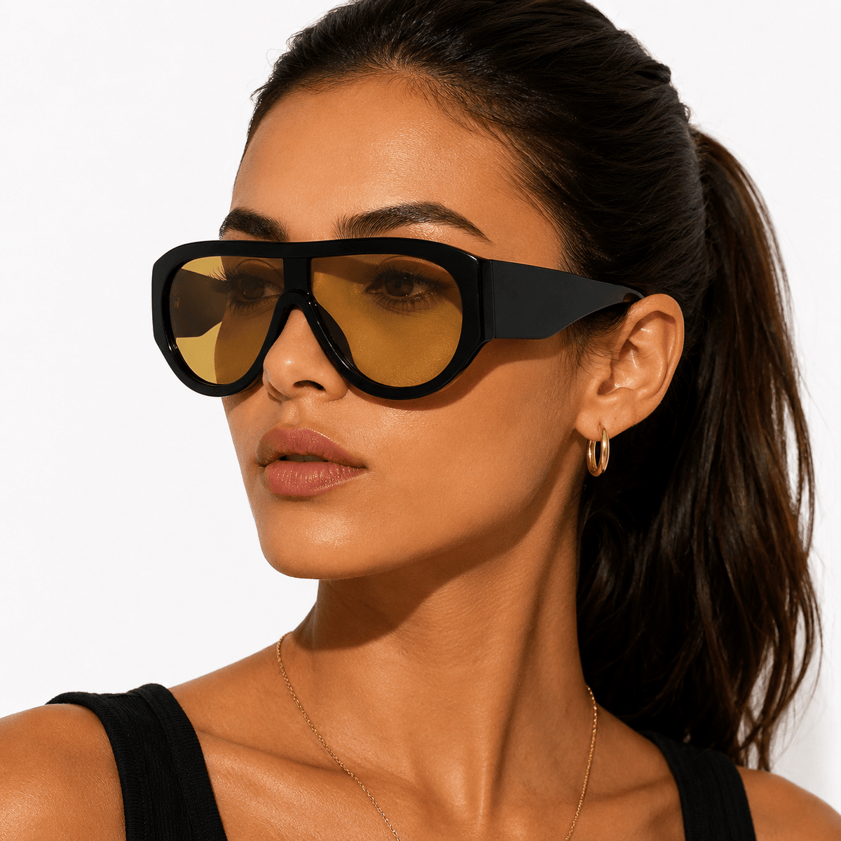 Lunettes de Soleil Oversize Shield – Noir & Jaune