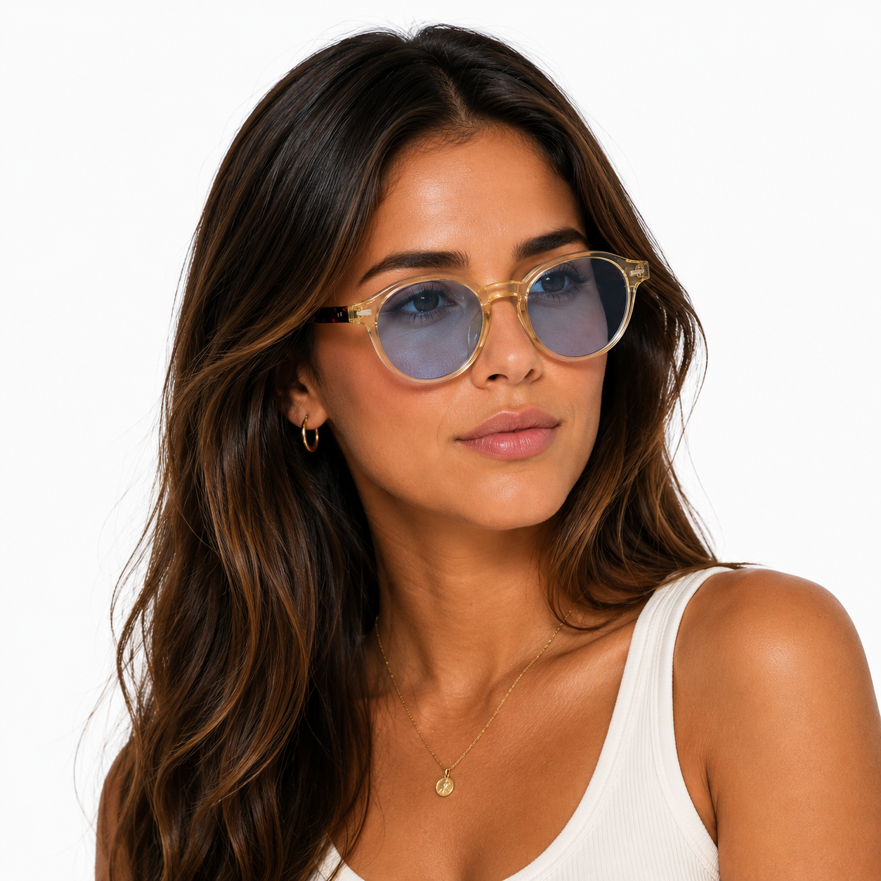 Lunettes de Soleil Rondes - Transparentes Verres Bleu Ciel