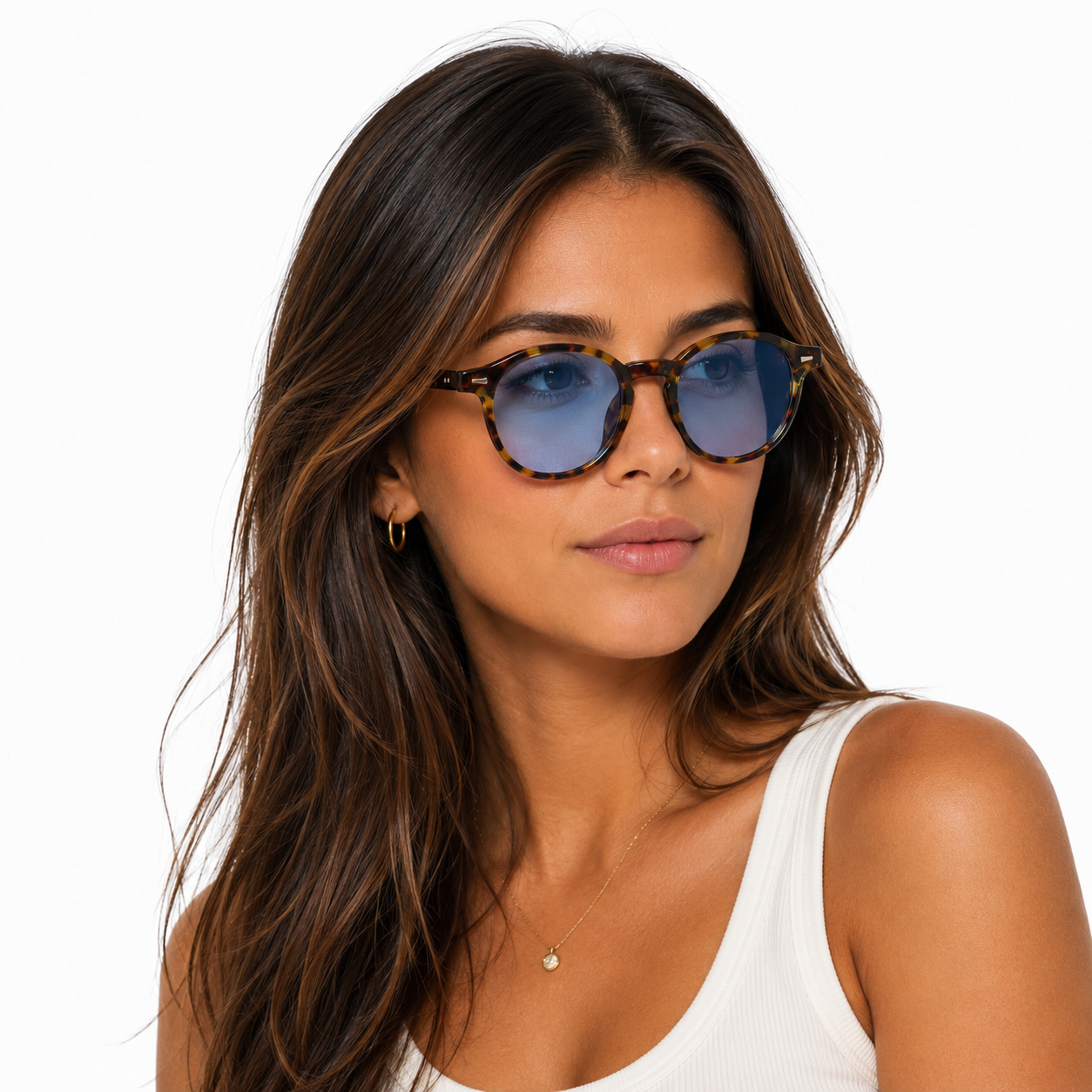 Lunettes de Soleil Rondes - Écaille Bleu Ciel