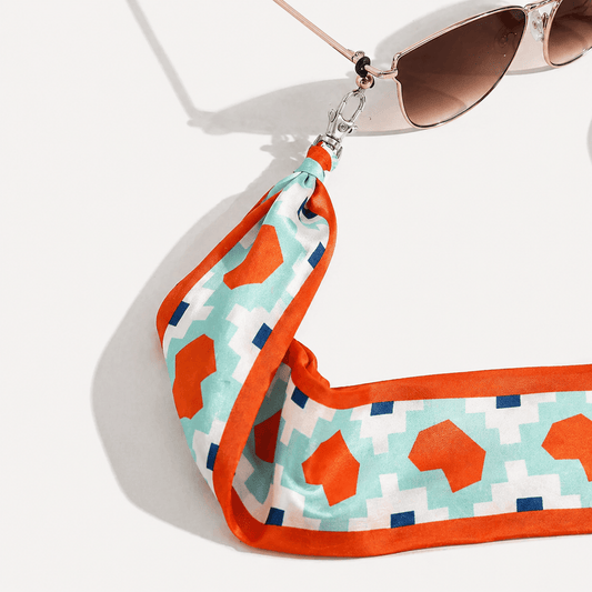 Chaîne de Lunettes Foulard – Tissu Imprimé Coeurs Oranges