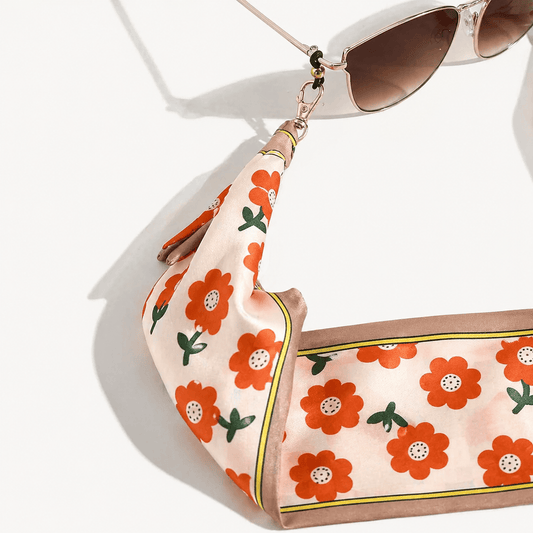 Chaîne de Lunettes Foulard – Tissu Imprimé Fleurs Oranges