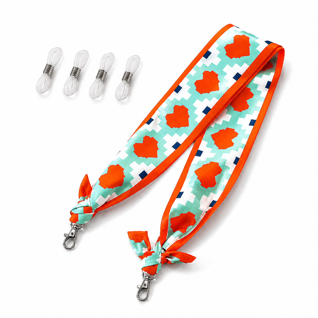 Chaîne de Lunettes Foulard – Tissu Imprimé Coeurs Oranges