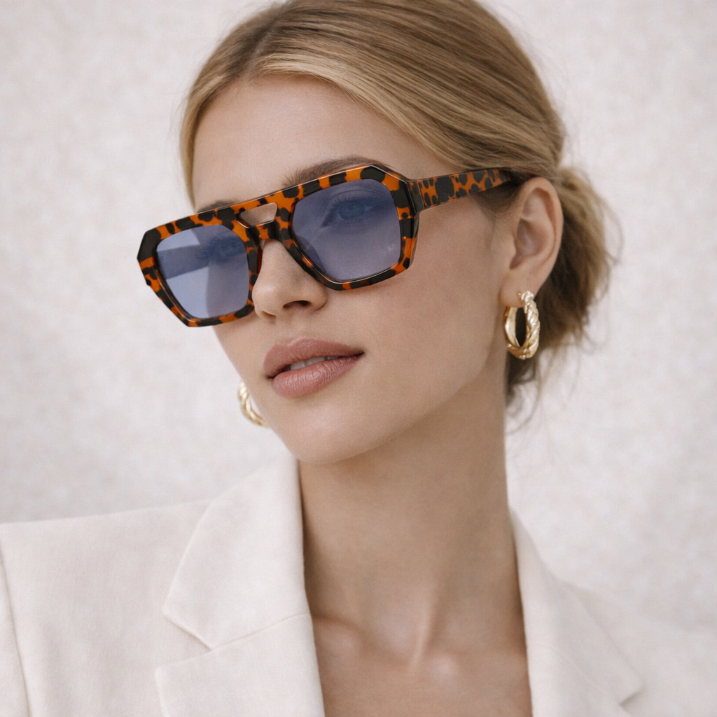 Lunettes de Soleil – Carrées Oversize Leopard Gris