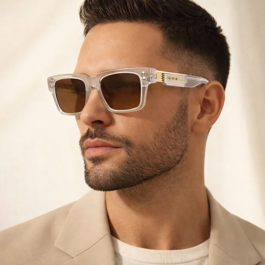 Lunettes de Soleil - Carrées Transparentes Verres Marron