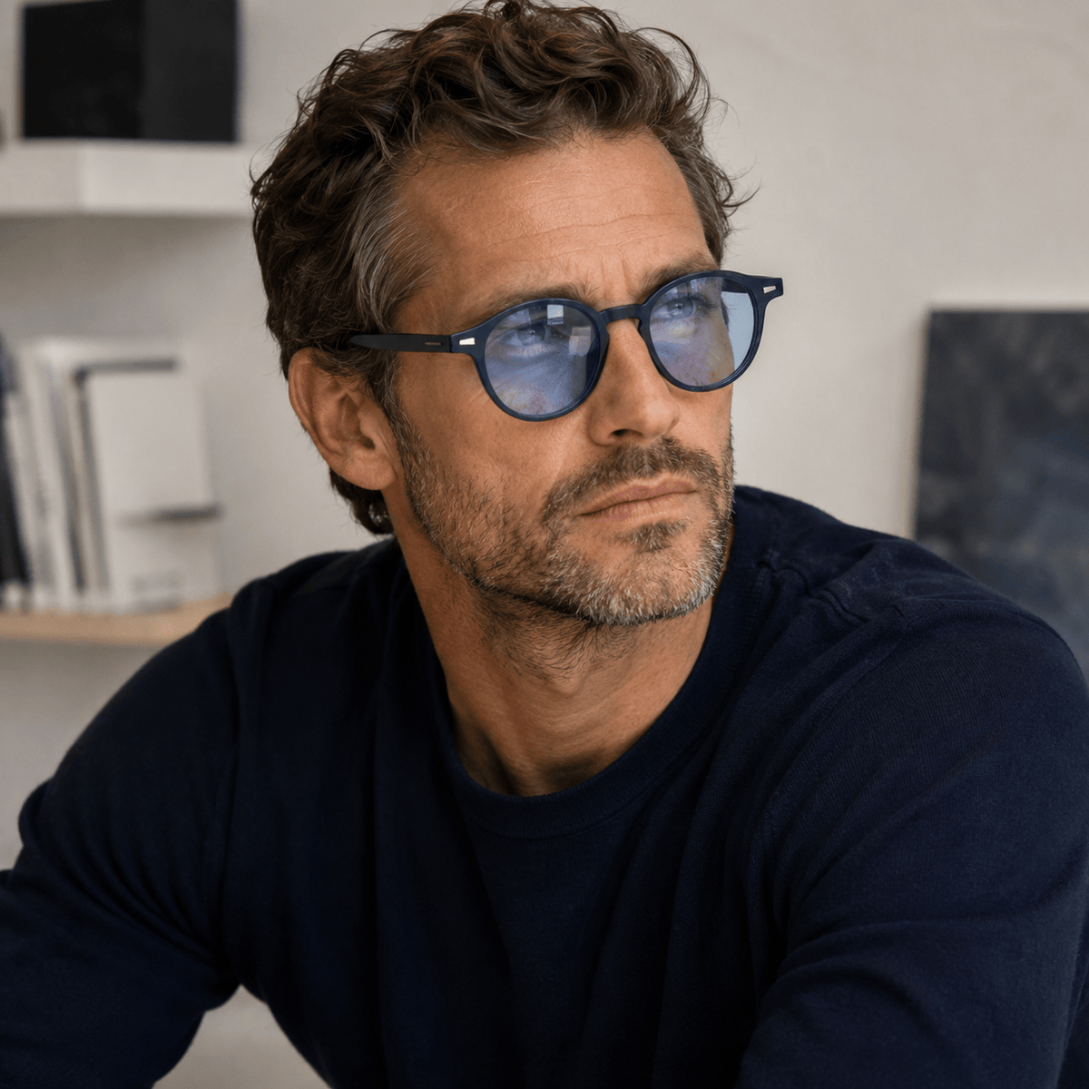 Lunettes de Soleil Rondes - Bleu Marine Verres Bleu Ciel