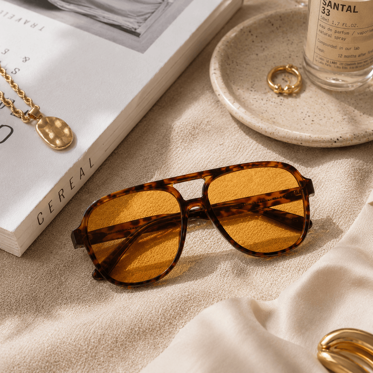 Lunettes de Soleil Aviateur - Écaille Tortoise Jaune