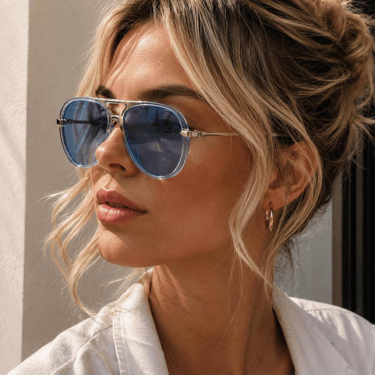 Lunettes de Soleil Aviateur - Soléna Bleu Cristal