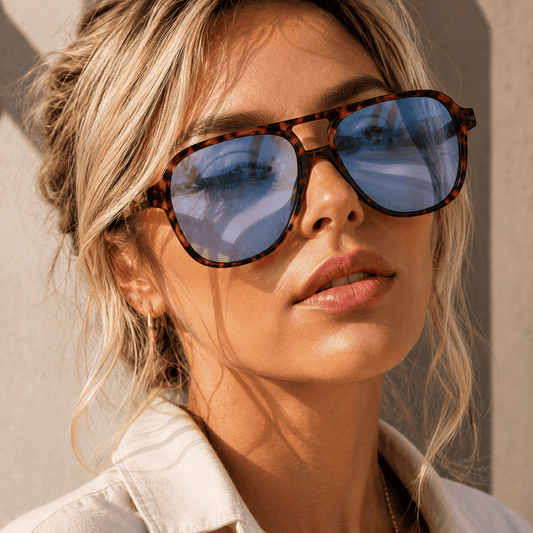 Lunettes de Soleil Aviateur - Écaille Tortoise Verres Bleu Ciel