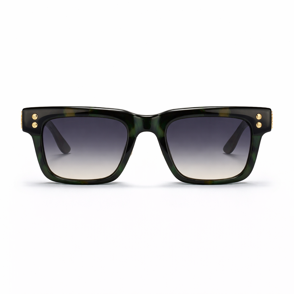 Lunettes de Soleil - Carrées Écaille Verte Verres Dégradés
