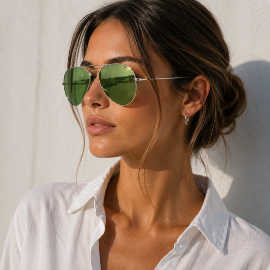 Lunettes de Soleil Aviateur Argente Vert