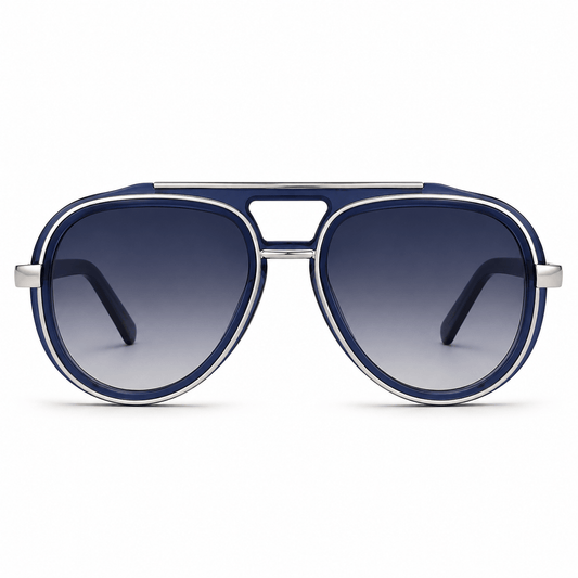 Lunettes de Soleil Aviateur – Bleu Marine Argent
