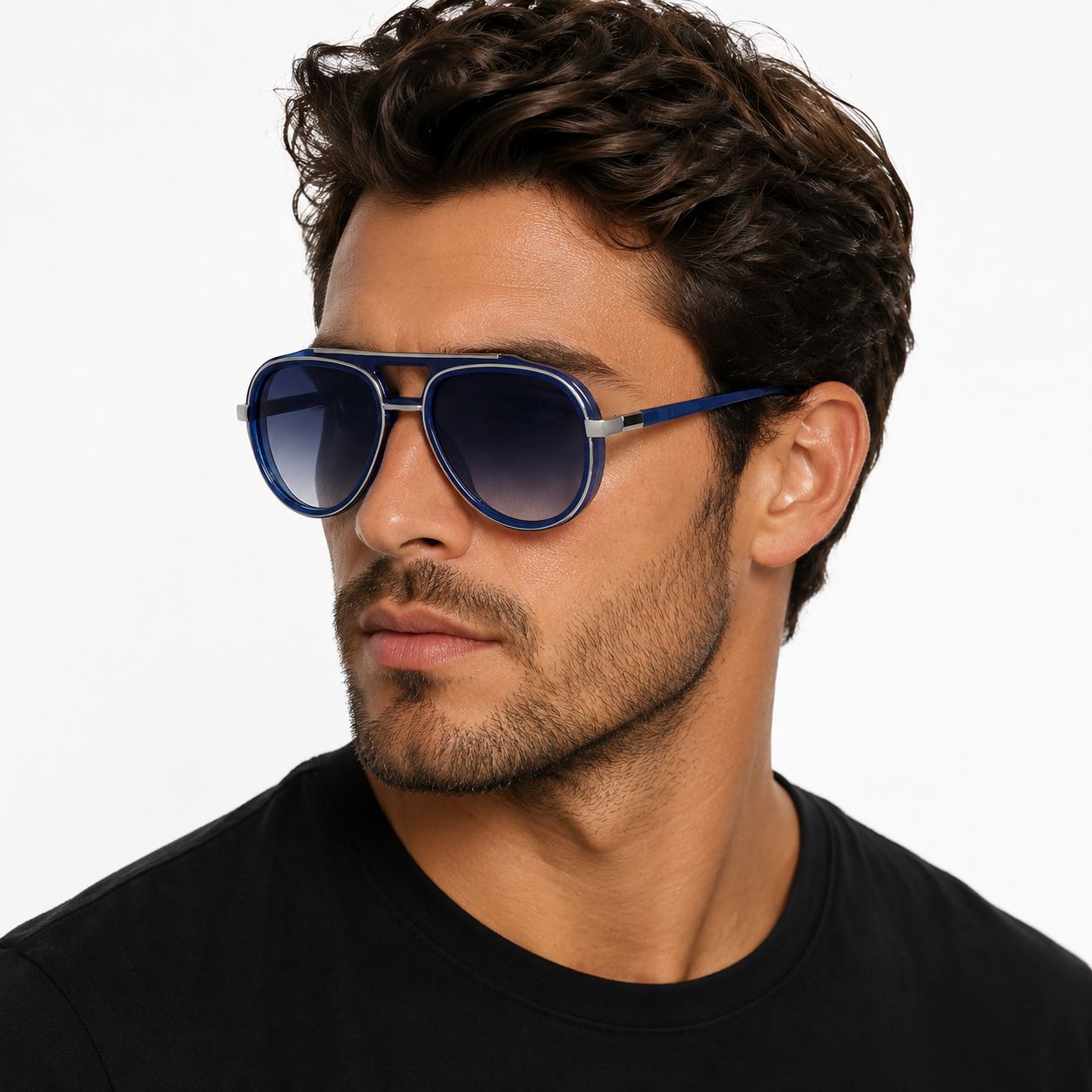Lunettes de Soleil Aviateur – Bleu Marine Argent