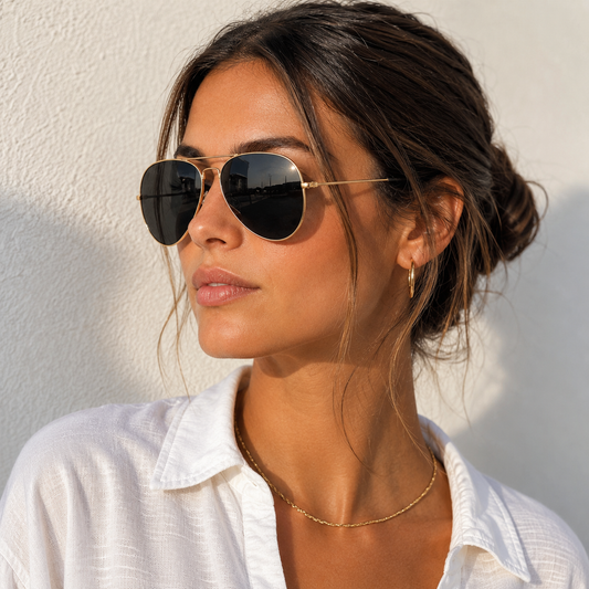 Lunettes de Soleil Aviateur Dore Noir