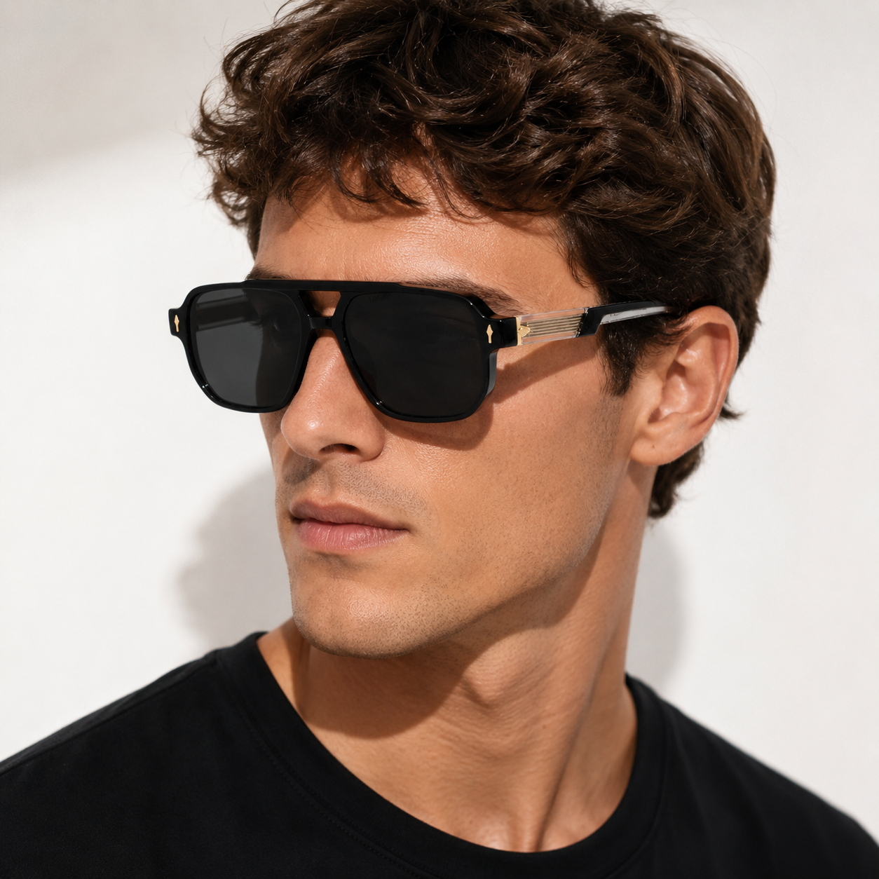 Lunettes de Soleil Aviateur Rectangulaires Noires homme