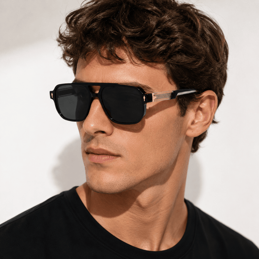 Lunettes de Soleil Aviateur Rectangulaires Noires homme
