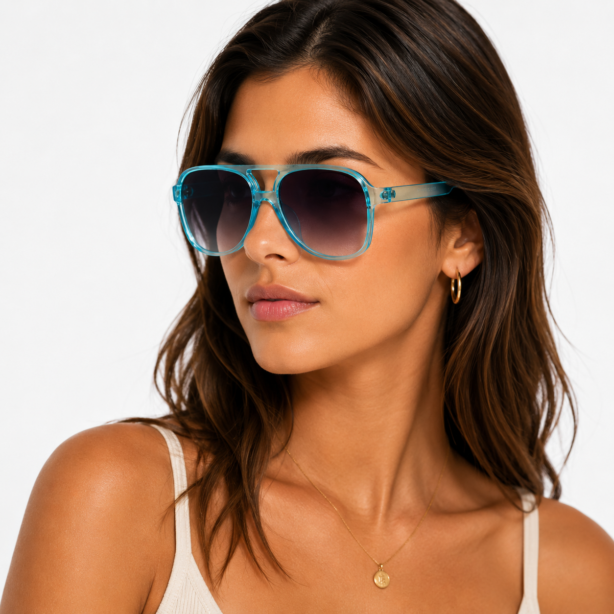Lunettes de Soleil Aviateur - Turquoise Translucide