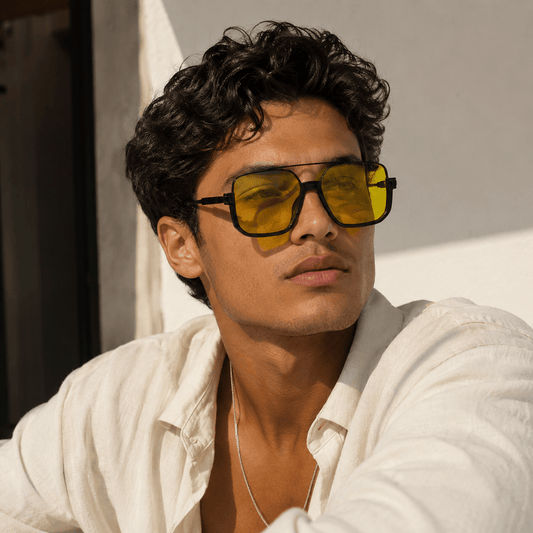 Lunettes de Soleil Aviateur - Carrée Jaune