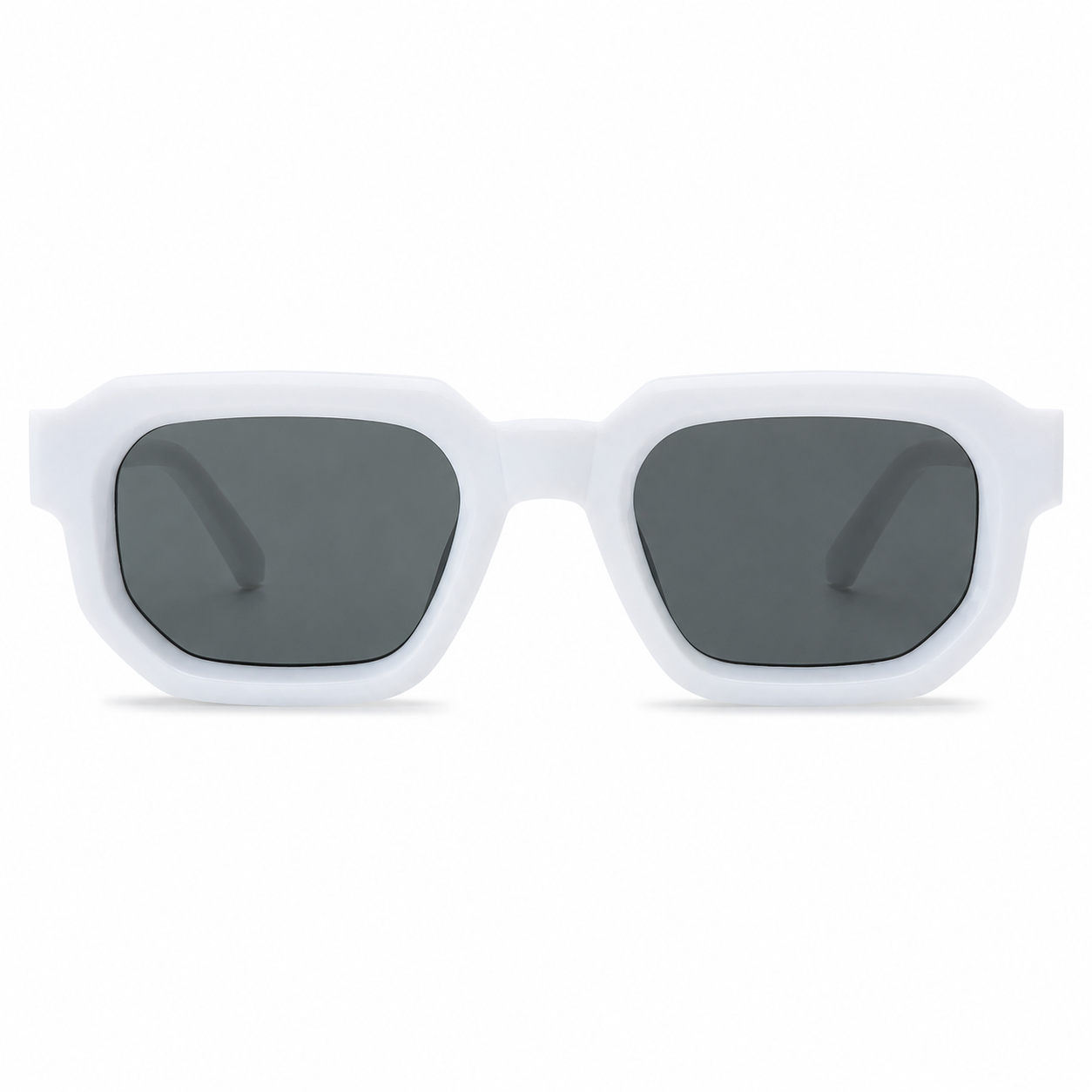 Lunettes de Soleil Carrées - Blanches Verres Gris