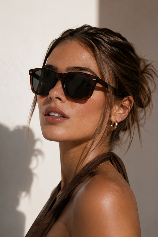 Lunettes de Soleil Carrees Classique Marron Femme