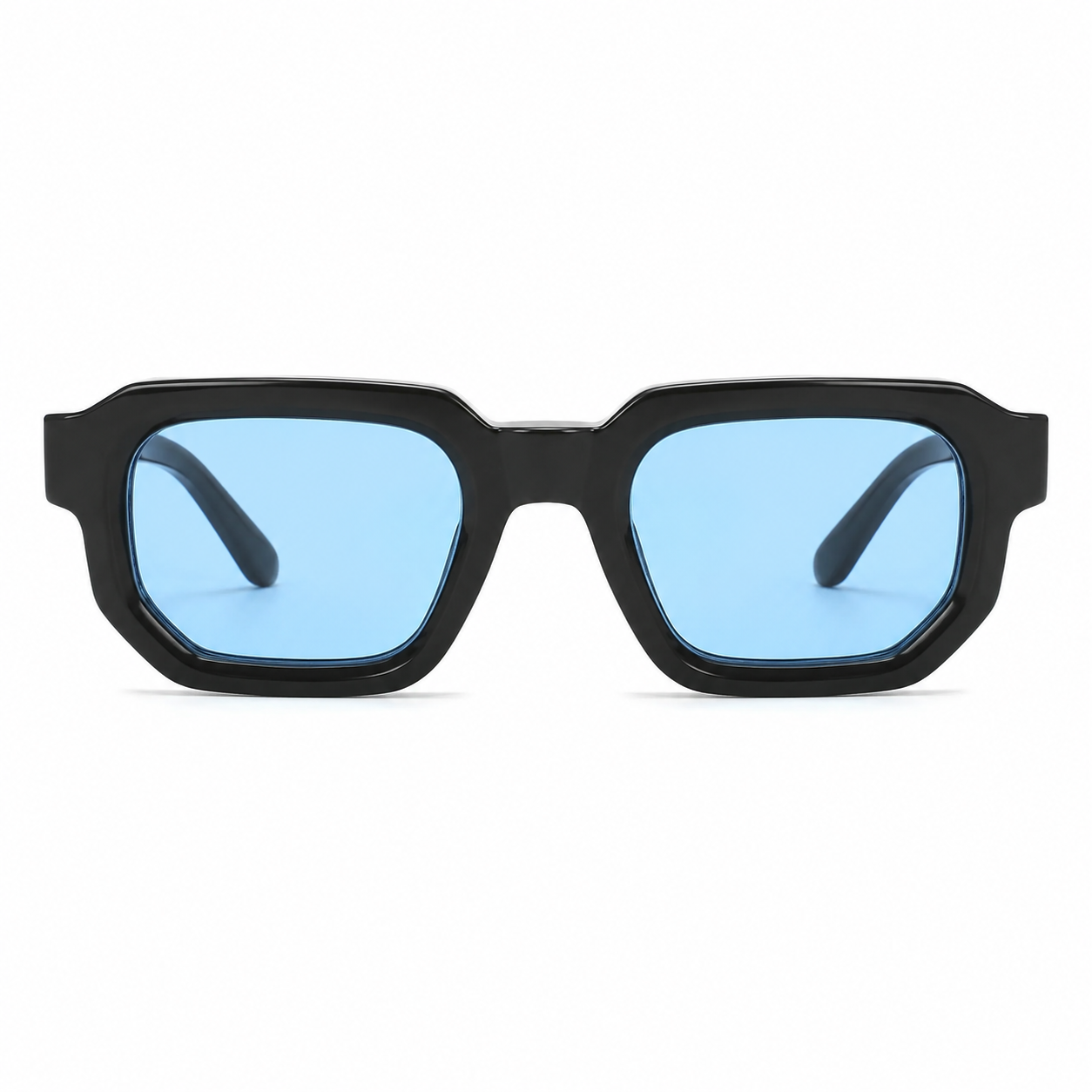 Lunettes de Soleil Carrées - Noires verres Bleus