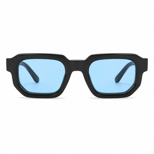 Lunettes de Soleil Carrées - Noires verres Bleus