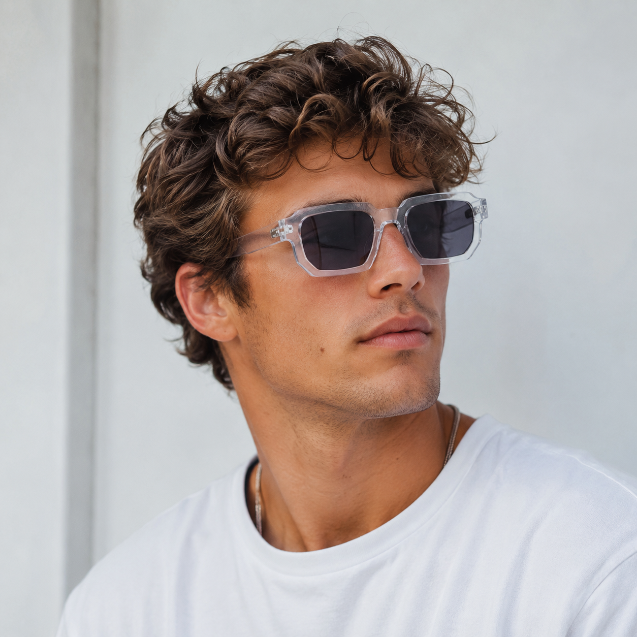 Lunettes de Soleil Carrées - Transparentes Verres Gris