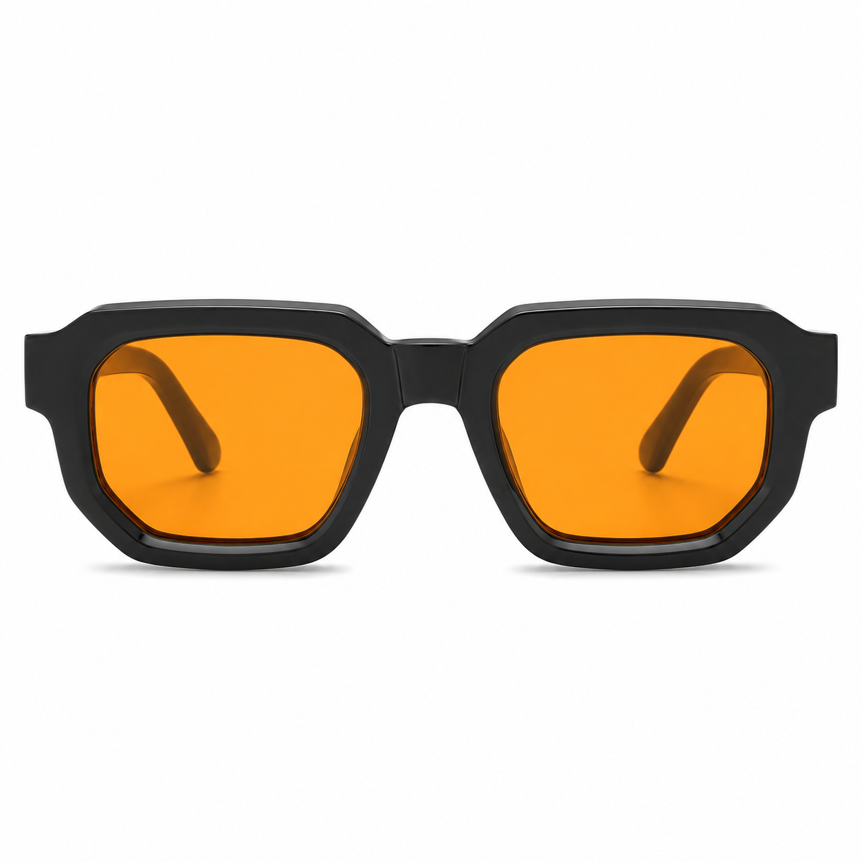 Lunettes de Soleil Carrées - Noires Verres Oranges