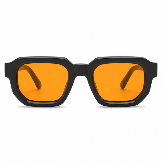 Lunettes de Soleil Carrées - Noires Verres Oranges