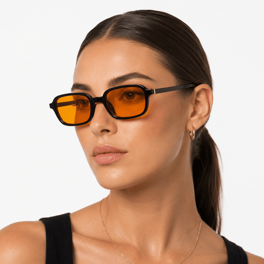 Lunettes de Soleil Esmée - Rectangulaires Noires Verres Oranges
