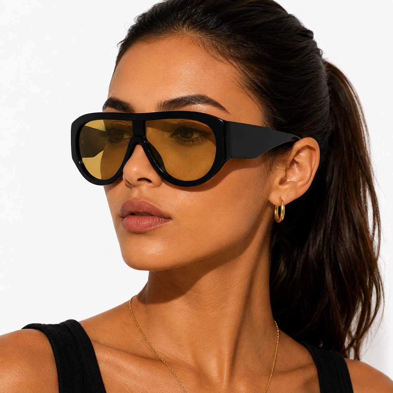 Lunettes de Soleil Oversize Shield – Noir & Jaune