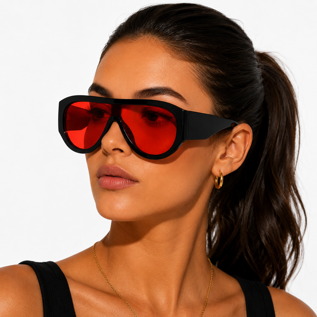 Lunettes de Soleil Oversize Shield – Noir & Rouge