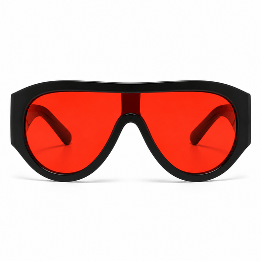 Lunettes de Soleil Oversize Shield – Noir & Rouge