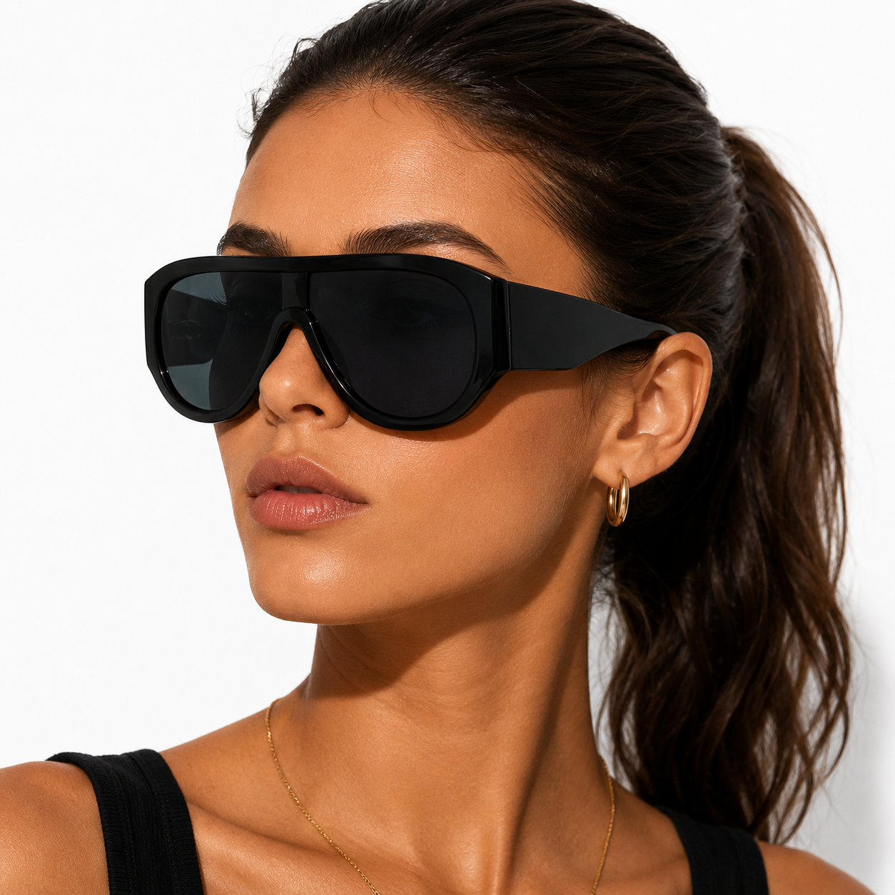Lunettes de Soleil Oversize Shield - Noires Verres Fumés