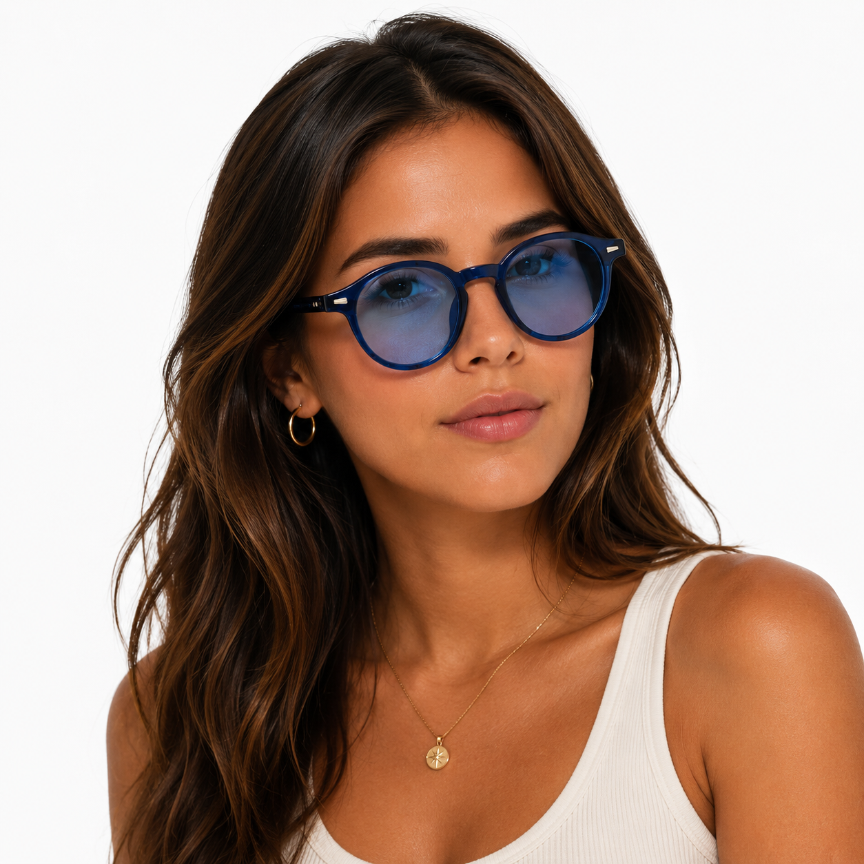 Lunettes de Soleil Rondes - Bleu Marine Verres Bleu Ciel