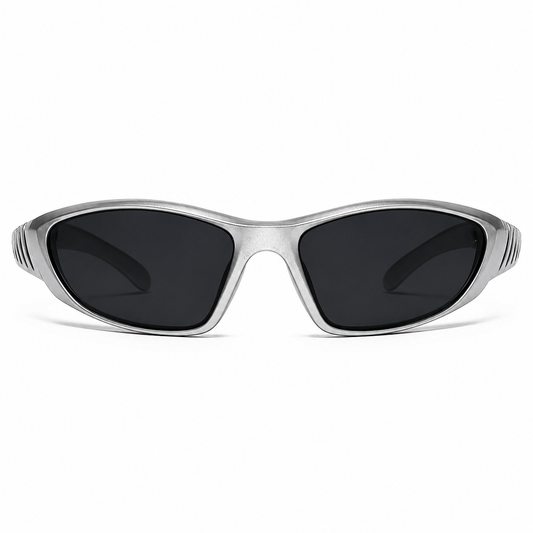 Lunettes de Soleil Sport - Enveloppante Argent & Noir